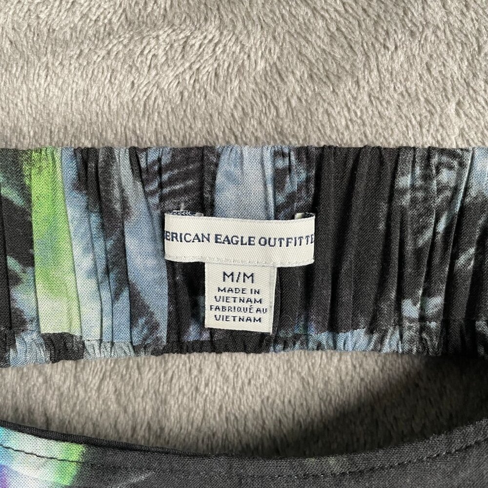American Eagle Outfitters Dress Women’s M Black Tropical Print Mini Fit & Flare - Picture 3 of 7